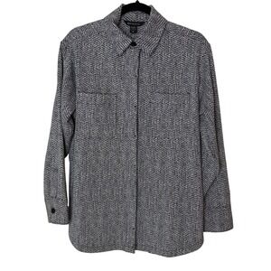 Athleta Womens XS Black White Textured Button Down Shirt Long Sleeve Shacket